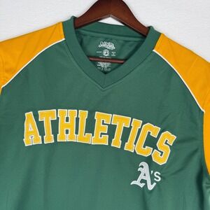 Stitches Oakland Athletics MLB Jersey Mens M Green Embroidered V-Neck Mesh Shirt